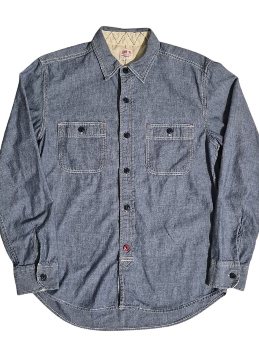 Edwin Chambray Work Shirt Mens Size M Japanese Denim Contrast Stitch Workwear